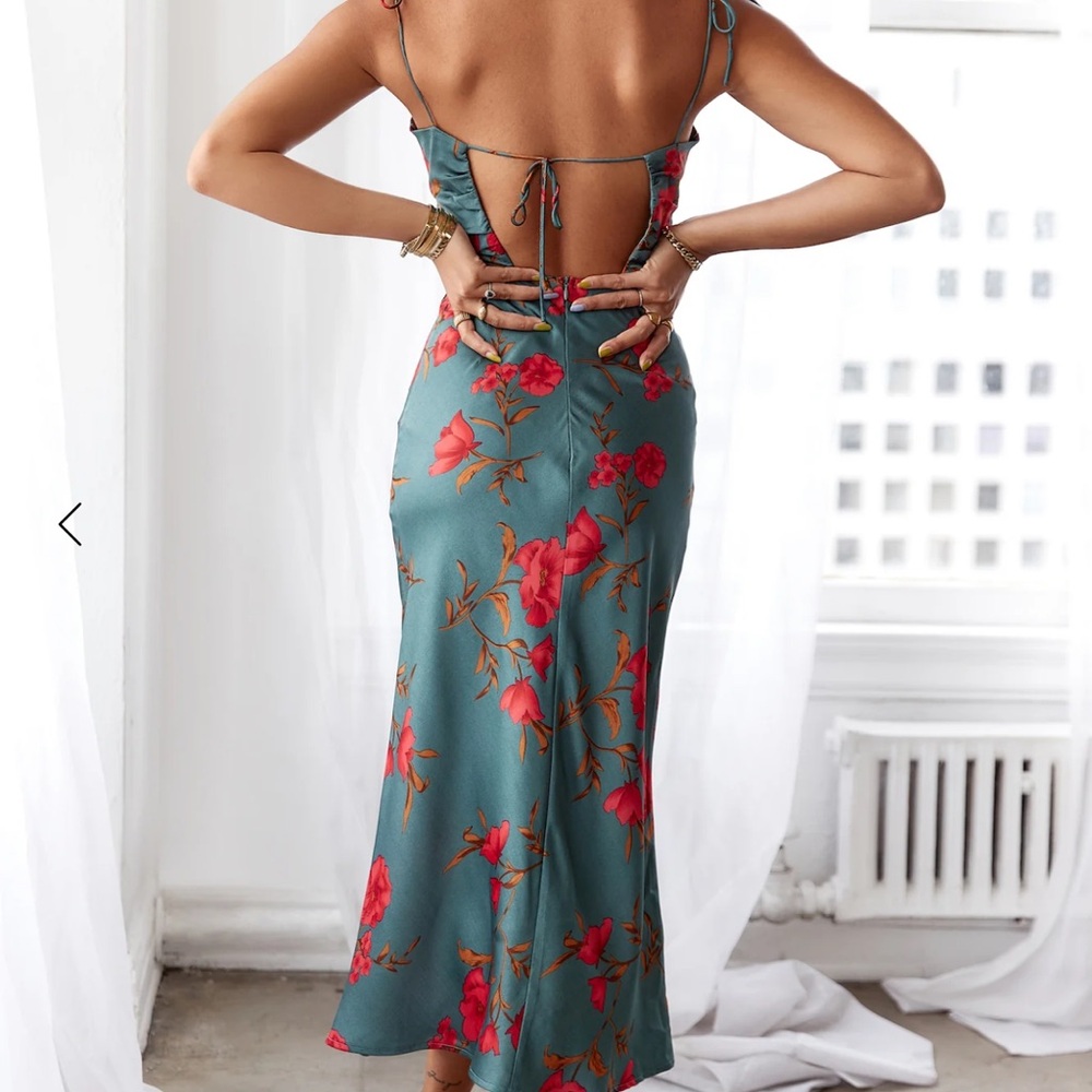 Hello Molly Teal and Red Floral Midi Dress - Picture 2 of 6